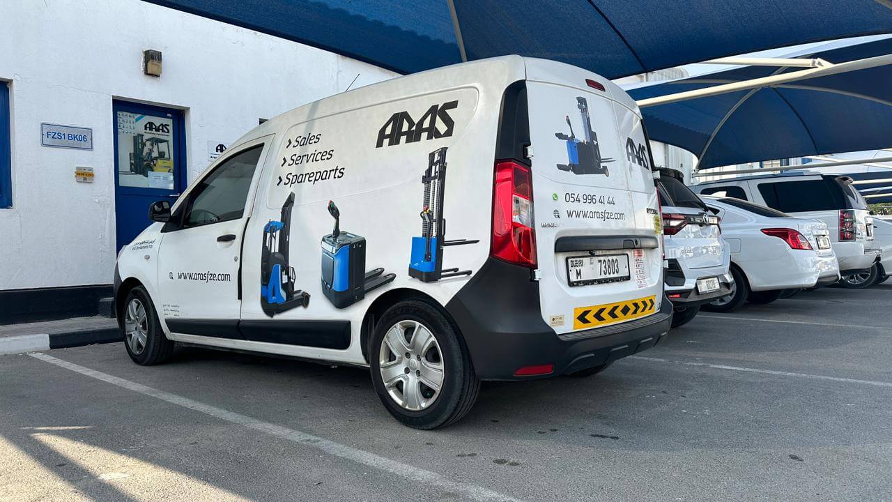 ARAS Developments FZE service van at the Jebel Ali Free Zone premises in Dubai