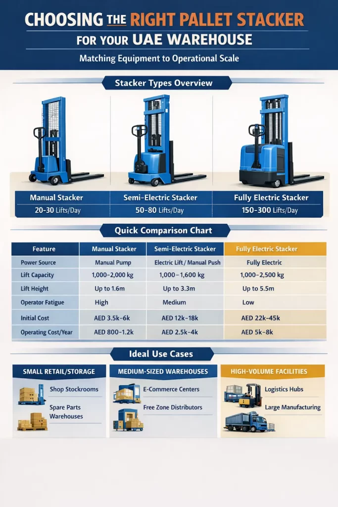Manual vs Semi-Electric vs Fully Electric Stackers